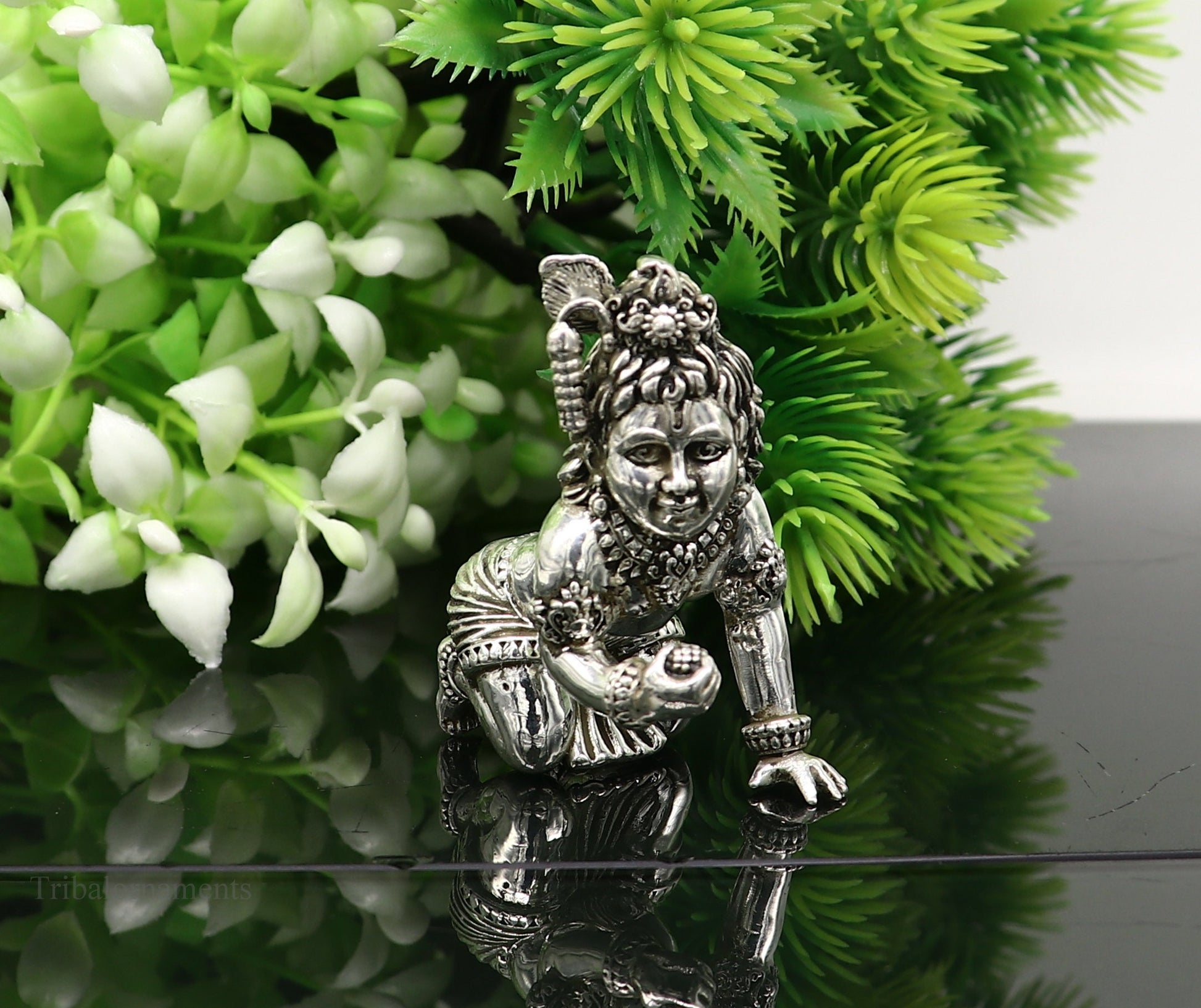 925 silver handmade customized idol little krishna, Ladu Gopal,crawling Krishna small statue sculpture home temple puja art, utensils art123 - TRIBAL ORNAMENTS