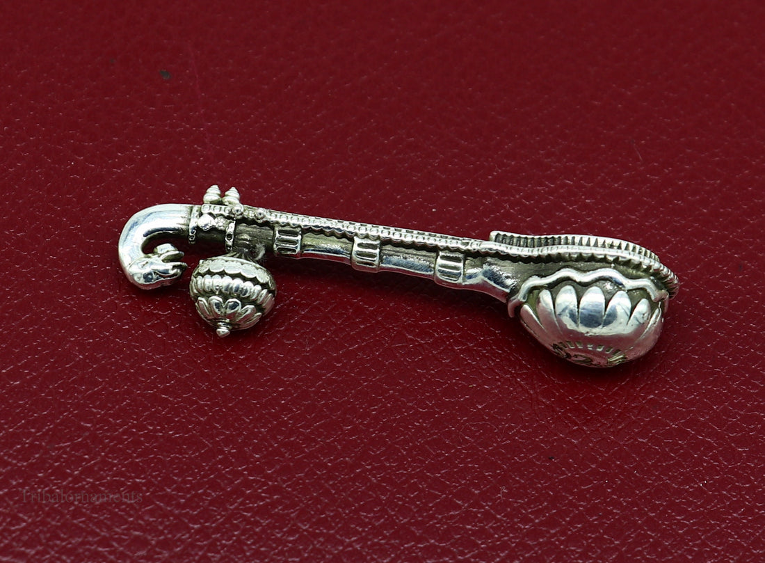 925 sterling silver Saraswati Veena, Silver musical instrument Veena for Goddess Sharda, best gifting puja article for hindu temple art41 - TRIBAL ORNAMENTS