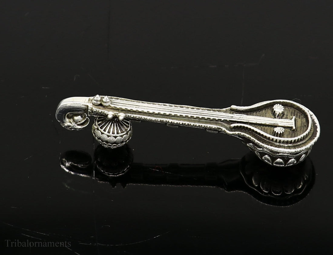 925 sterling silver Saraswati Veena, Silver musical instrument Veena for Goddess Sharda, best gifting puja article for hindu temple art41 - TRIBAL ORNAMENTS