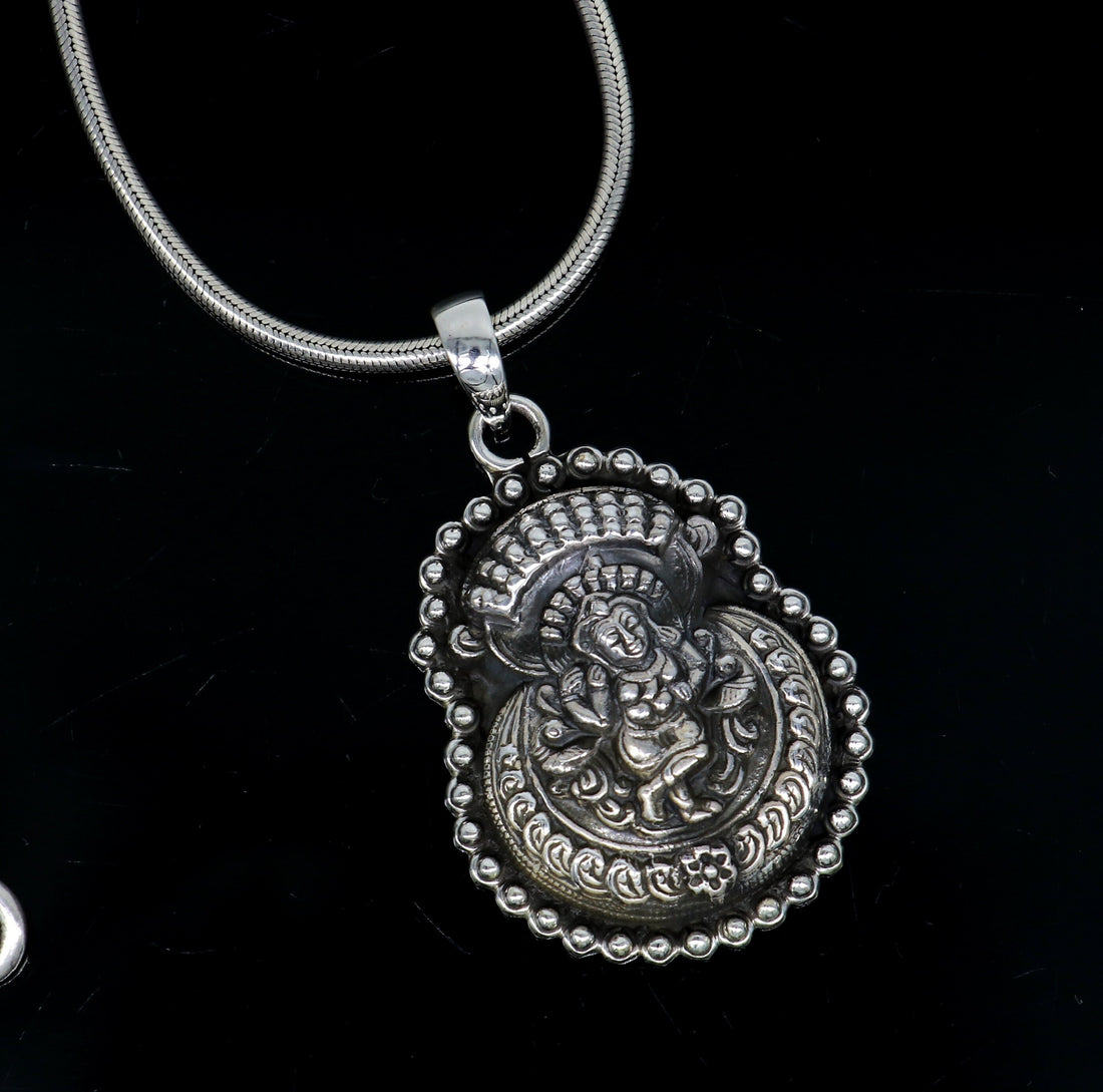 925 sterling silver Vintage antique design handmade God Krishna fabulous pendant tribal belly dance temple jewelry from india nsp426 - TRIBAL ORNAMENTS