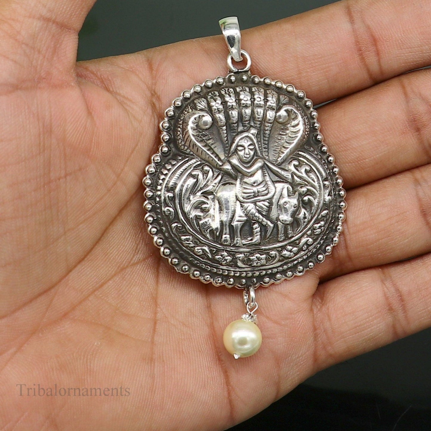 925 sterling silver handmade Hindu idol lord Krishna with cow pendant tribal temple jewelry stunning god krishna belly dance jewelry nsp430 - TRIBAL ORNAMENTS