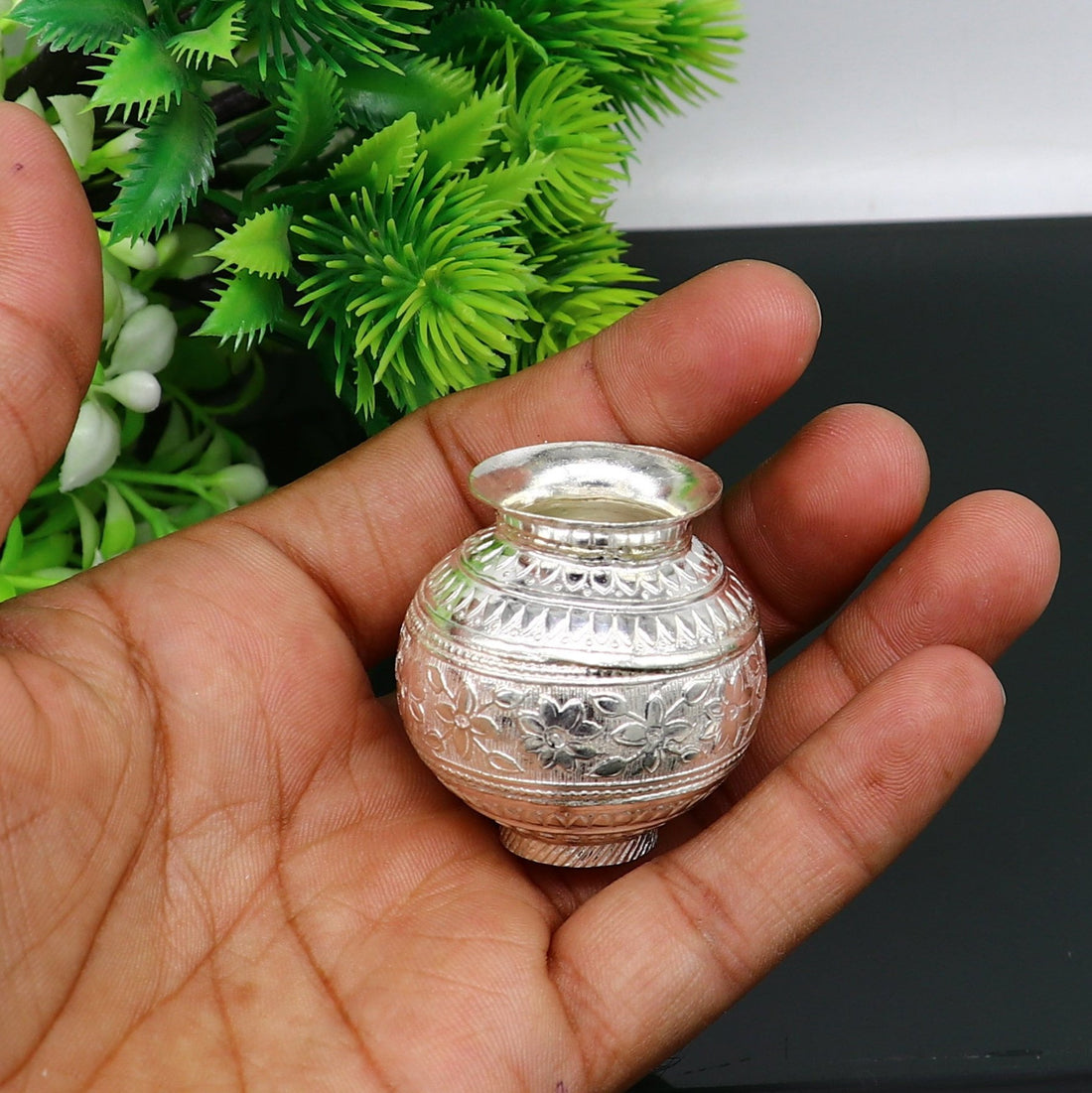 Solid sterling silver handmade plain small Kalash or pot, unique special silver puja article, water or milk shiva kalash pot india su348 - TRIBAL ORNAMENTS