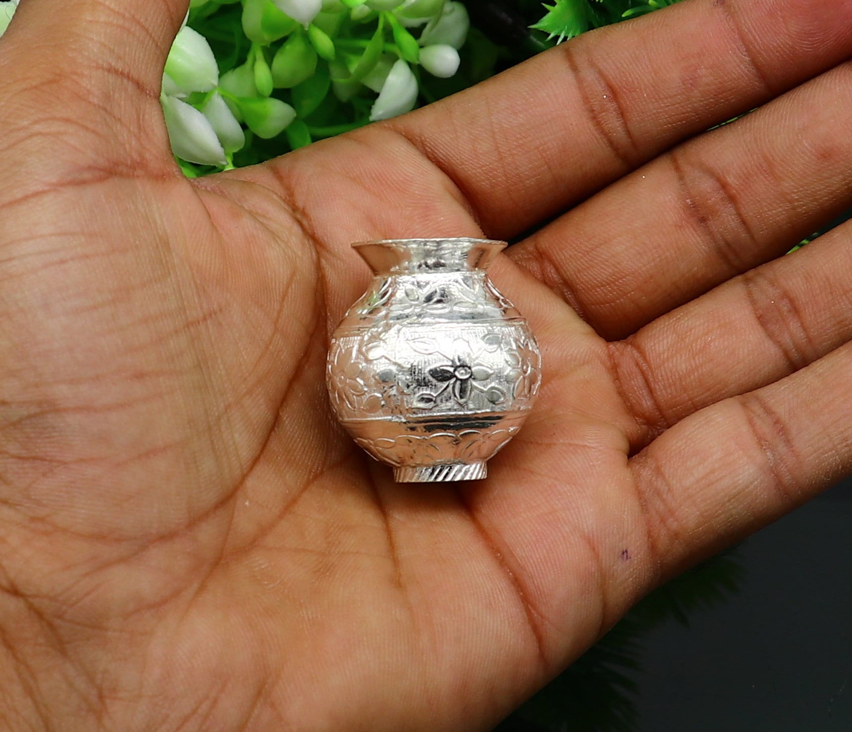 Solid sterling silver handmade plain small Kalash or pot, unique special silver puja article, water or milk shiva kalash pot india su350 - TRIBAL ORNAMENTS