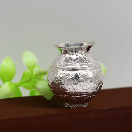 Solid sterling silver handmade plain small Kalash or pot, unique special silver puja article, water or milk shiva kalash pot india su350 - TRIBAL ORNAMENTS