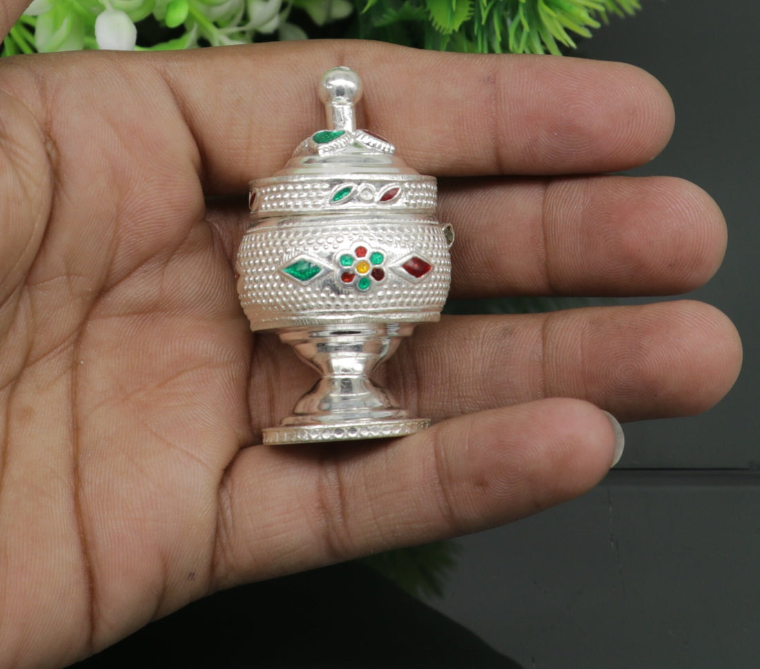 Exclusive gifting trinket box, sindur kumkum box, brides eye kajal box, 925 sterling silver handmade gifting article silver jewelry stb123 - TRIBAL ORNAMENTS