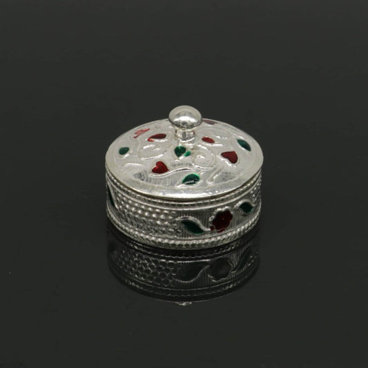 Exclusive circle shape trinket box, sindur/kumkum box, brides Eye kajal box, 925 sterling silver handmade article silver jewelry stb114 - TRIBAL ORNAMENTS