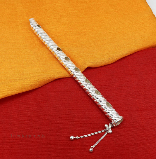 8" long handmade sterling silver hindu god Lord Krishna flute, stunning divine krishna gifting silver accessories, puja utensils su392 - TRIBAL ORNAMENTS