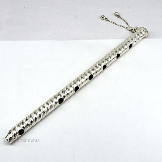 9" long handmade sterling silver Hindu god Lord Krishna flute, stunning divine Krishna gifting silver Bansuri flute, puja utensils su393 - TRIBAL ORNAMENTS