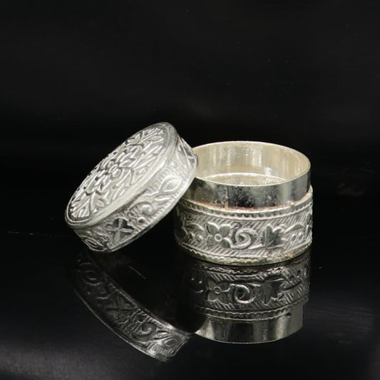 Exclusive small bridal queen style 925 sterling silver trinket box, container box, small jewelry box, Vermilion bridal art gifting stb137 - TRIBAL ORNAMENTS