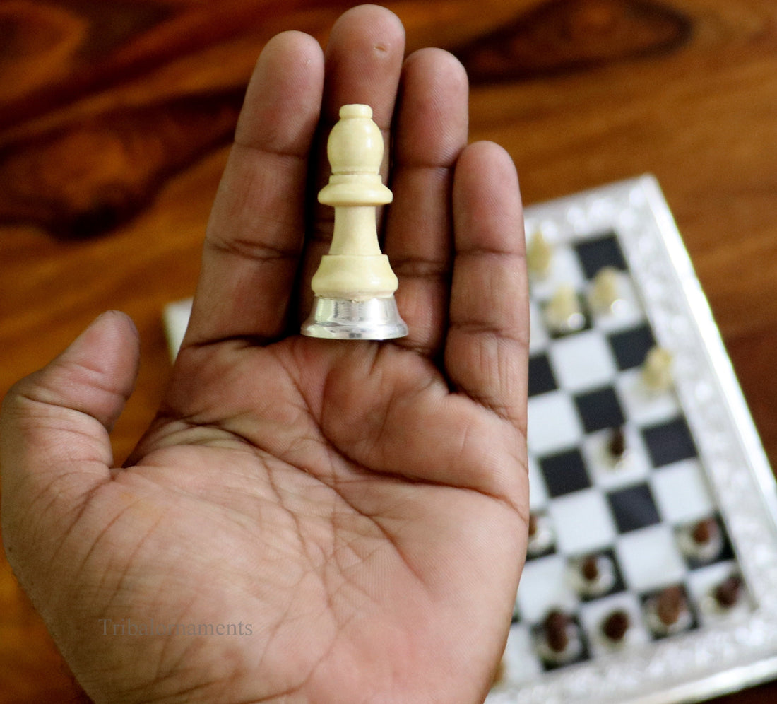 925 sterling silver work chessboard, Amazing customized handcrafted design on wooden base, fabulous Royal silver article from india fr04 - TRIBAL ORNAMENTS