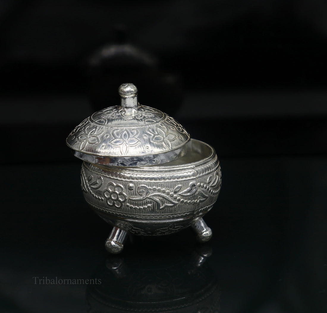 925 Sterling silver handmade fabulous trinket box, solid kumkum box, casket box, sindoor box, enamel work customized gifting box stb143 - TRIBAL ORNAMENTS