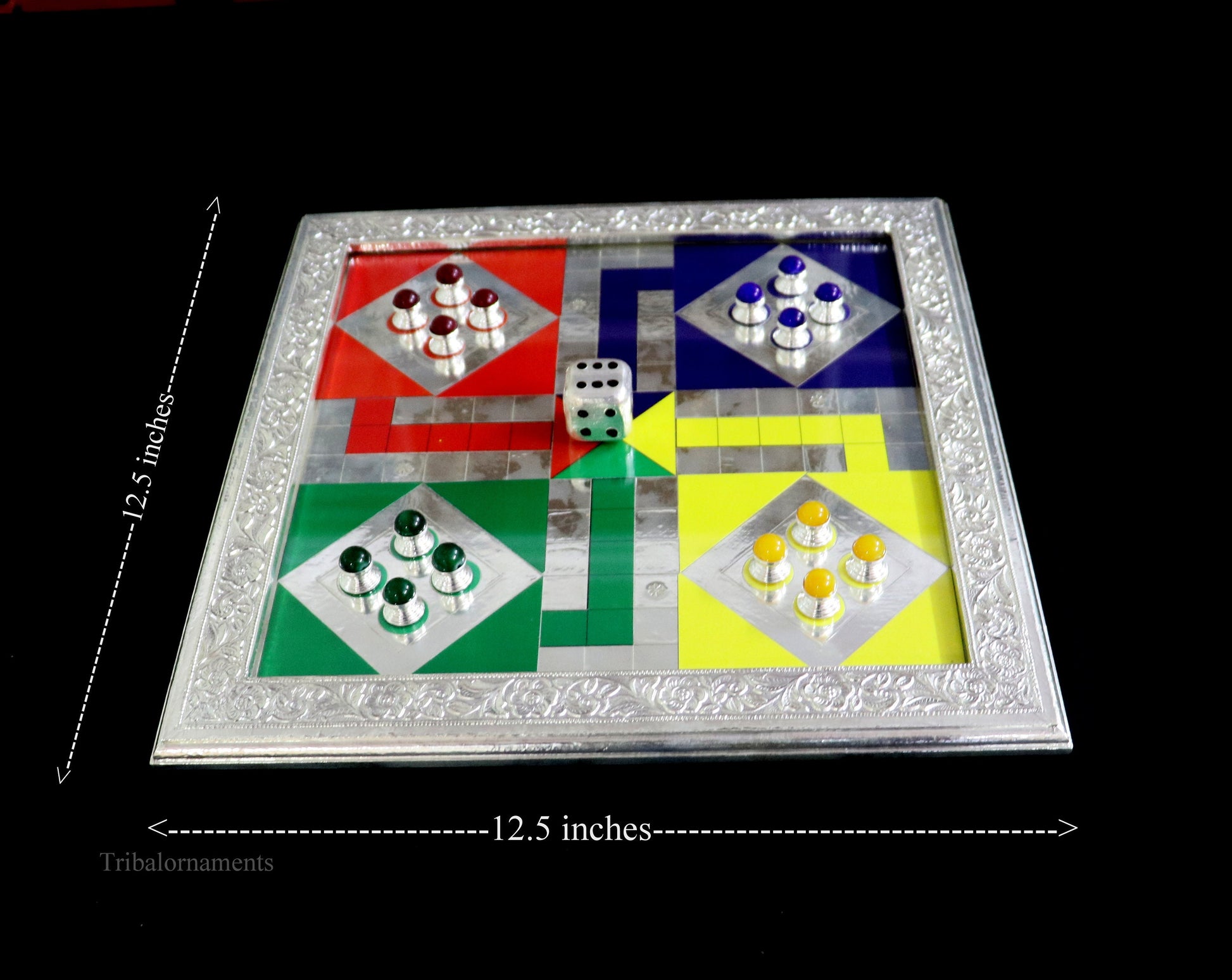 925 sterling silver work LUDO Game, Amazing customized handcrafted design on wooden base, fabulous Royal silver article from india fr05 - TRIBAL ORNAMENTS