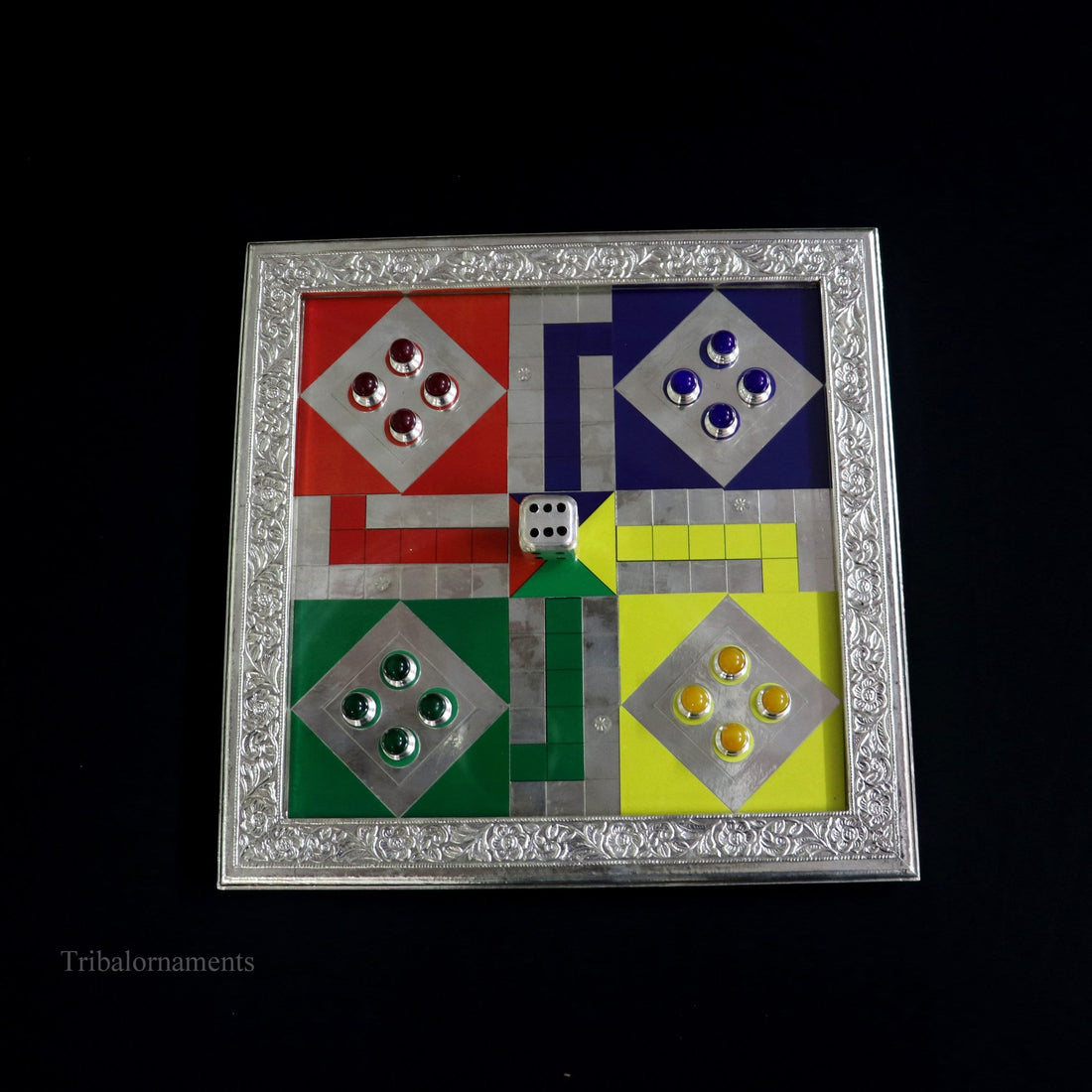 925 sterling silver work LUDO Game, Amazing customized handcrafted design on wooden base, fabulous Royal silver article from india fr05 - TRIBAL ORNAMENTS