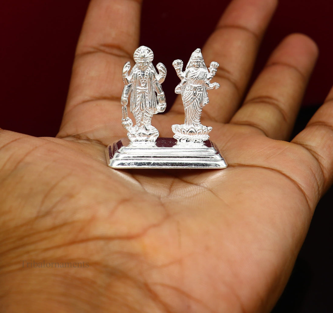 Sterling silver handmade design Indian Idols Lord Laxmi Narayana standing statue figurine, puja articles decorative gift diwali puja art84 - TRIBAL ORNAMENTS