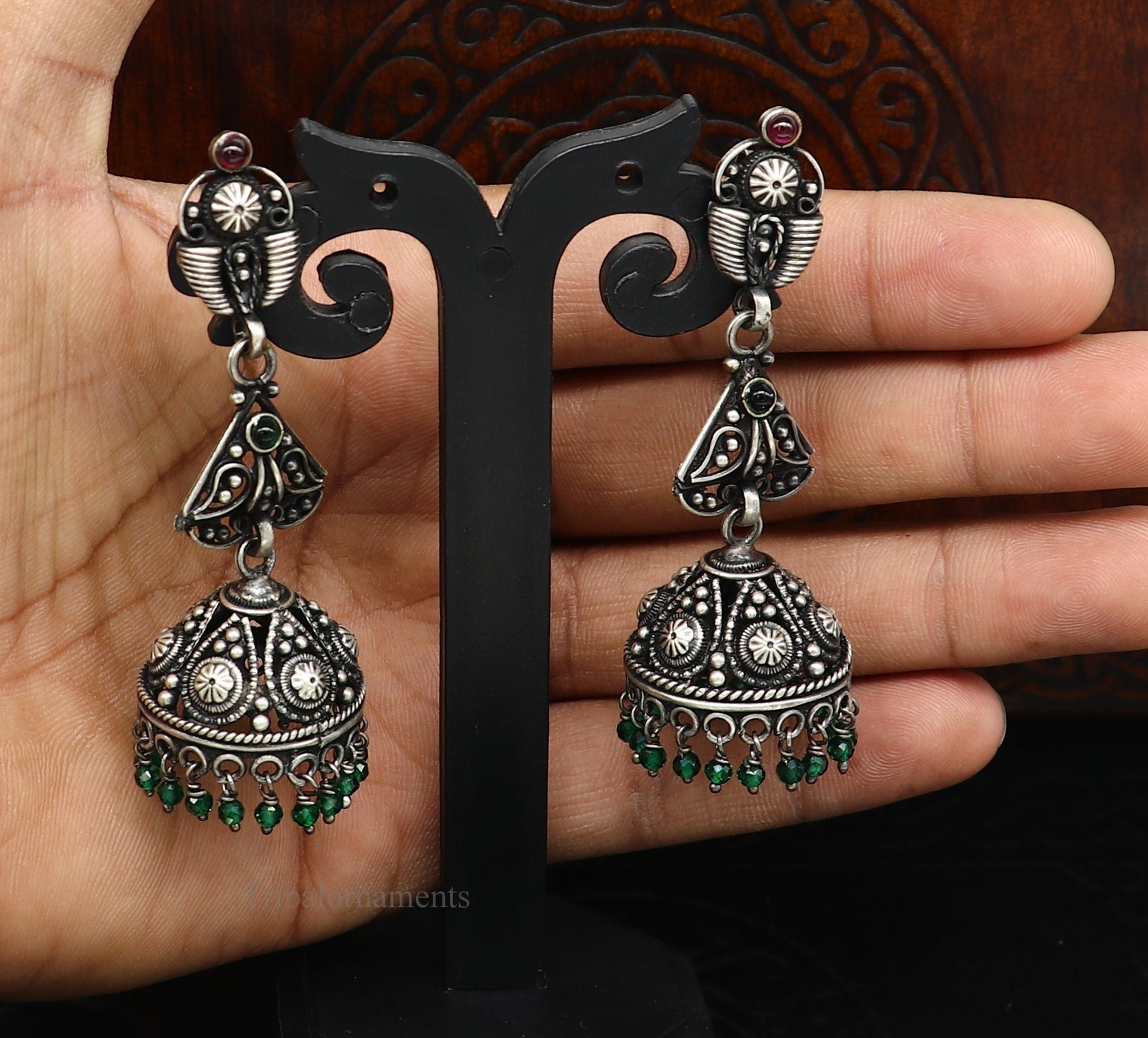 925 sterling silver handmade traditional stylish wedding brides drop dangle stud earring best gifting customized personalized jewelry s948 - TRIBAL ORNAMENTS