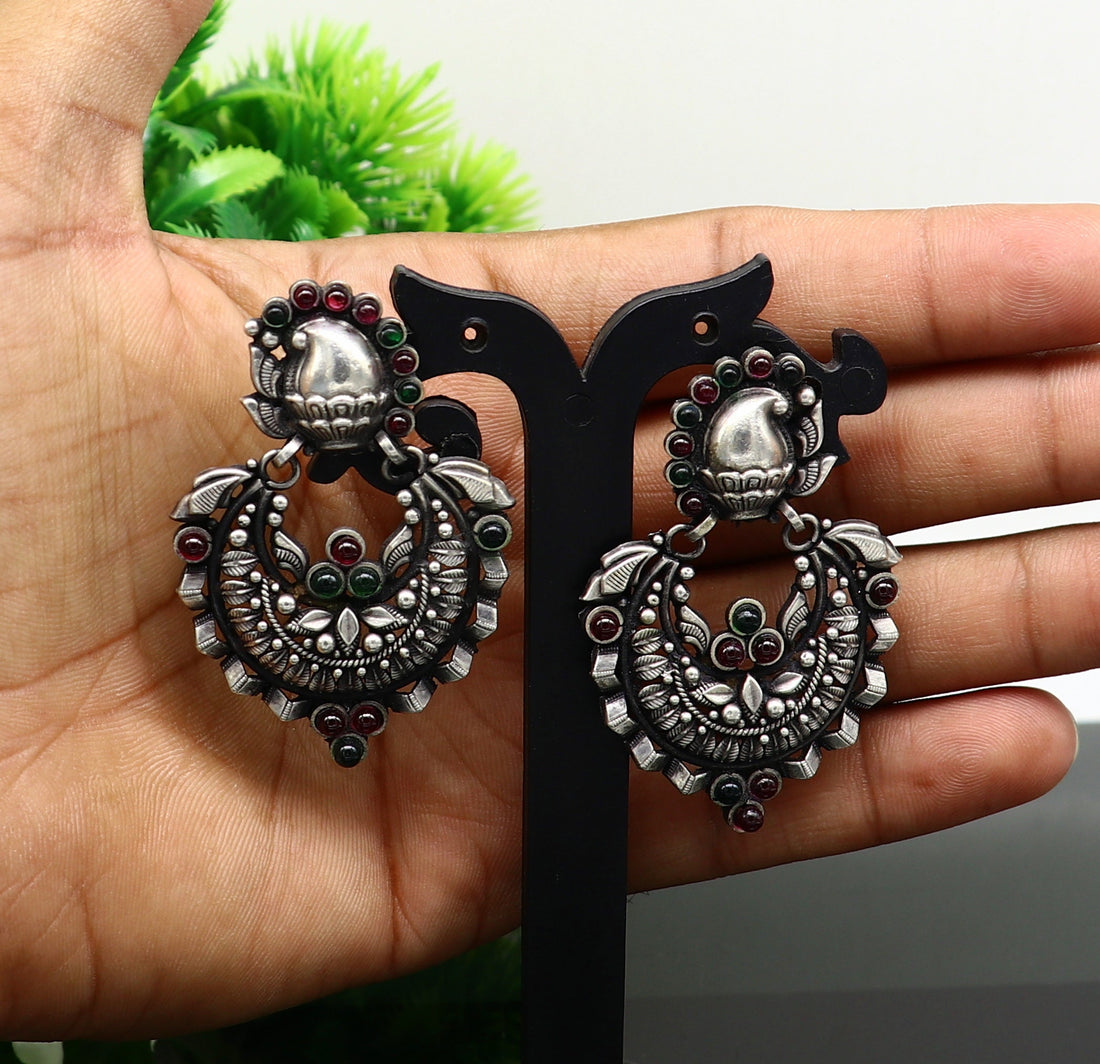 925 sterling silver handmade traditional stylish wedding brides drop dangle stud earring best gifting customized stone work jewelry s950 - TRIBAL ORNAMENTS