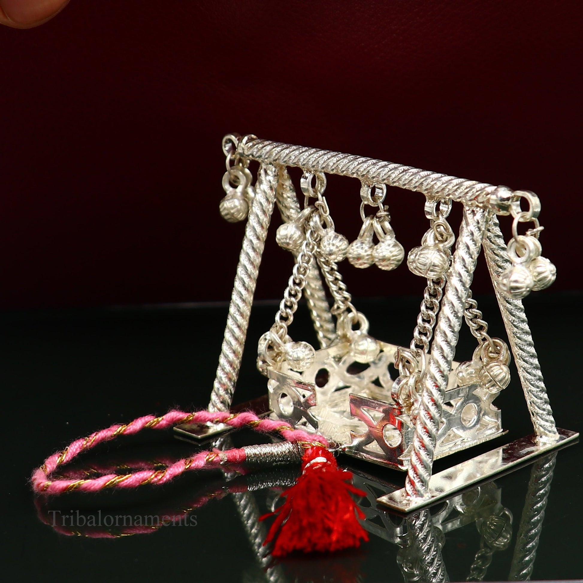 Sterling silver handmade Bal Gopala jhula, little Krishna swing, child krishan palana, silver jhula, laddu gopal jhula, silver art su369 - TRIBAL ORNAMENTS