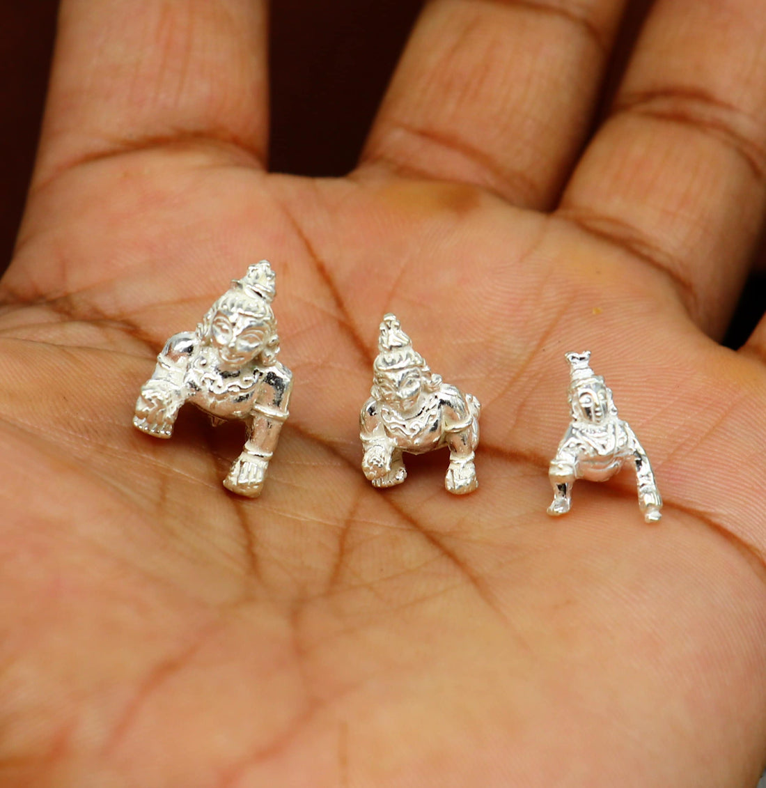 Solid silver handmade customized idol little krishna, Ladu Gopal,crawling Krishna small statue sculpture home temple puja articles su370 - TRIBAL ORNAMENTS