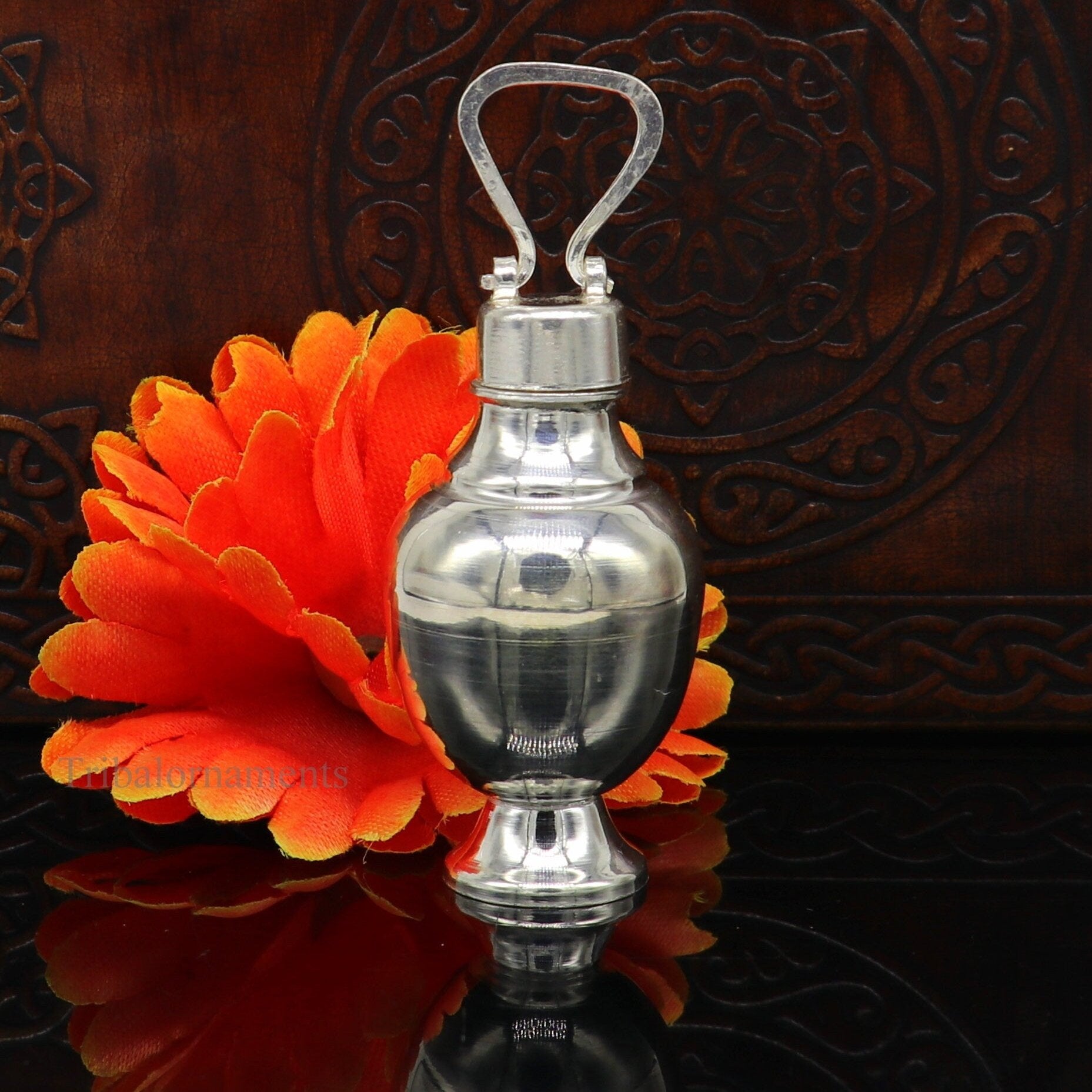 925 sterling silver handmade plain design Gangjali, Silver Gangajal Patra, best silver water pot kalash puja utensils Diwali special su416 - TRIBAL ORNAMENTS