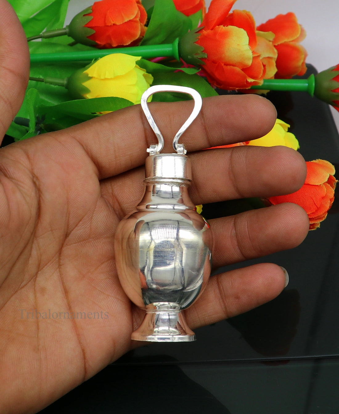 925 sterling silver handmade plain design Gangjali, Silver Gangajal Patra, best silver water pot kalash puja utensils Diwali special su417 - TRIBAL ORNAMENTS