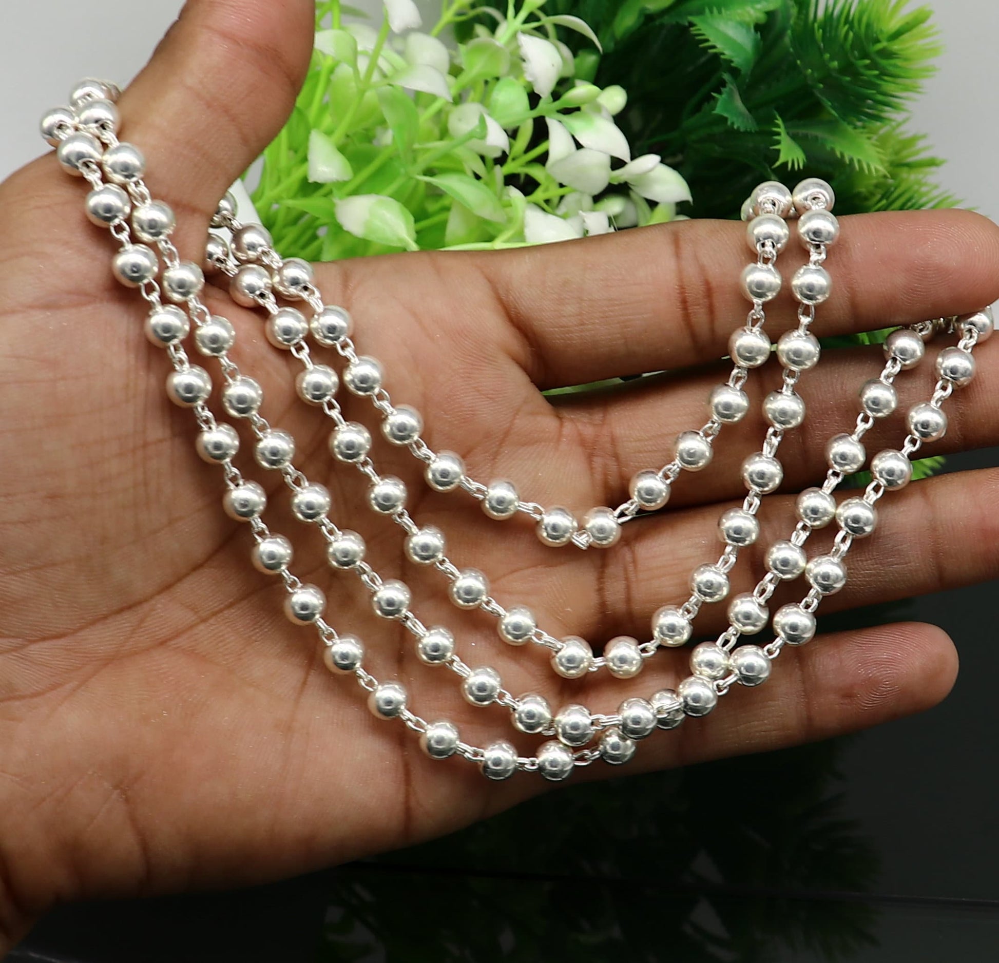 925 sterling silver stunning plain solid beads chain japp mala 108 beads japp chain 39 inches long unisex necklace stylish jewelry ch110 - TRIBAL ORNAMENTS