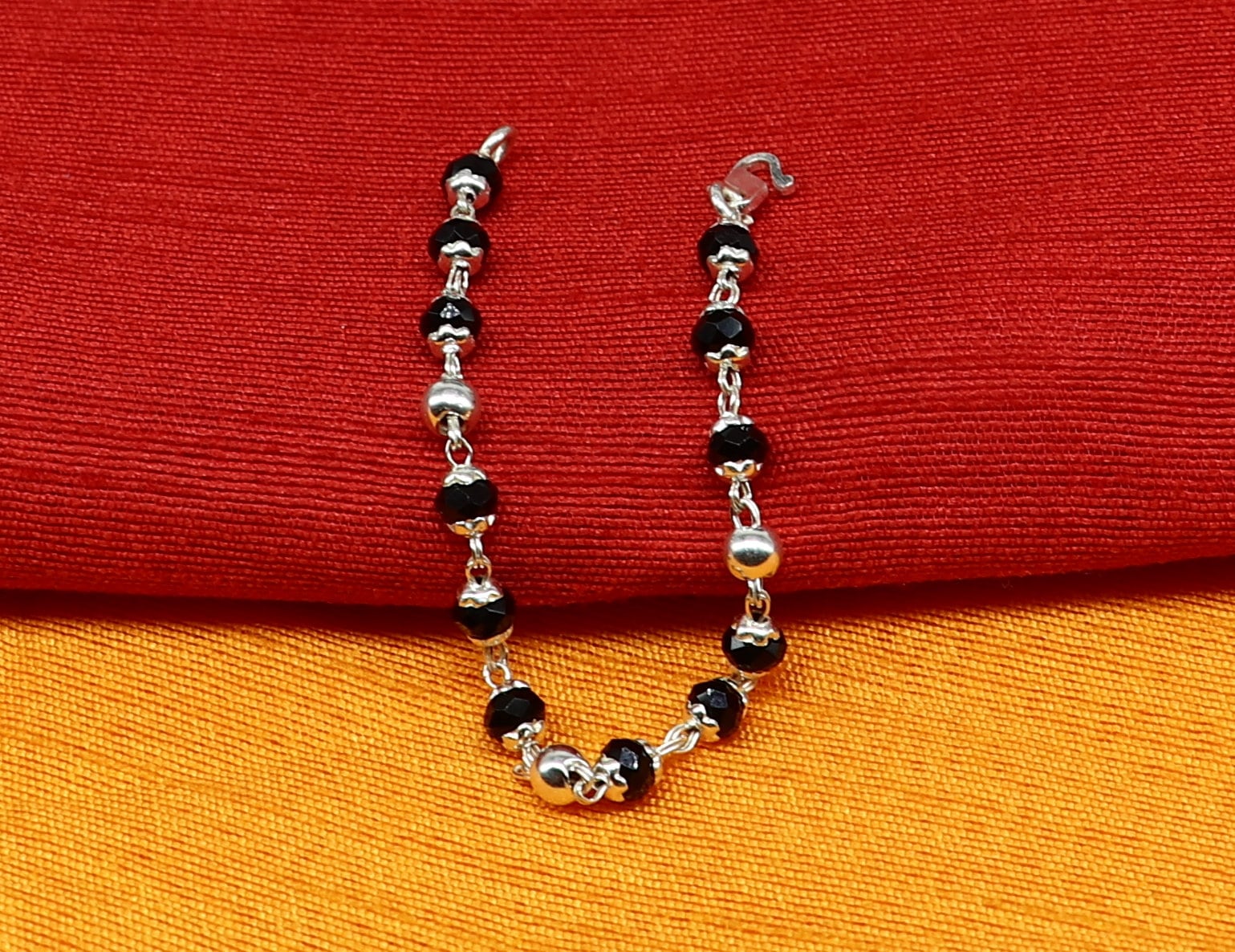 925 sterling silver customized black beads Nazariya bracelet, protect from evil eyes, new born baby bracelet stylish jewelry from india bbr9 - TRIBAL ORNAMENTS