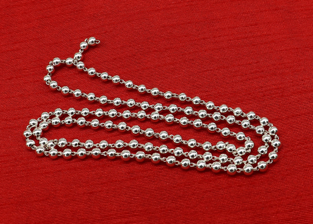 925 sterling silver stunning plain solid beads chain japp mala 108 beads japp chain 26 inches long unisex necklace stylish jewelry ch111 - TRIBAL ORNAMENTS