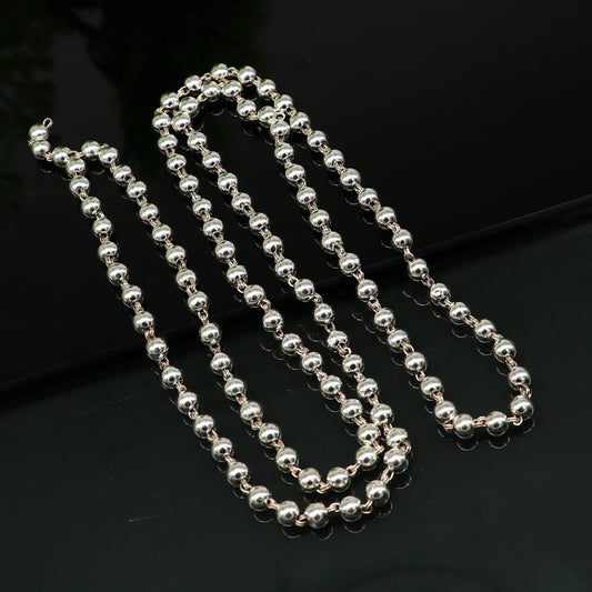 925 sterling silver stunning plain solid beads chain japp mala 108 beads japp chain 26 inches long unisex necklace stylish jewelry ch111 - TRIBAL ORNAMENTS