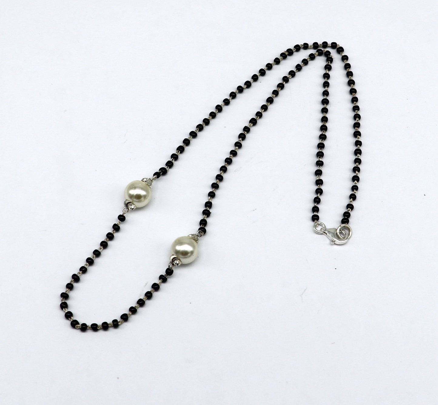 925 sterling silver black beads chain necklace, vintage stylish fancy necklace, traditional style brides Mangalsutra necklace India set218 - TRIBAL ORNAMENTS