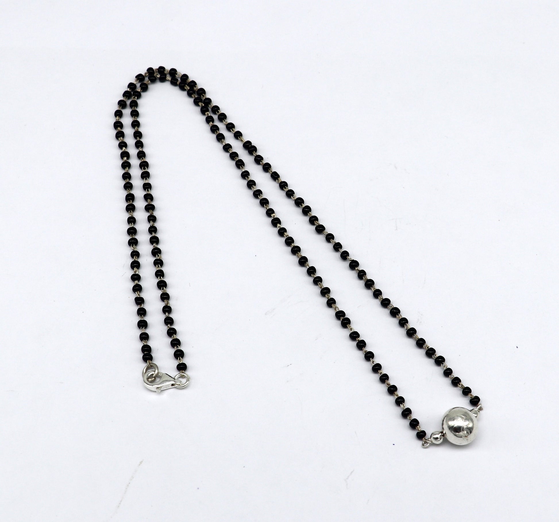 925 sterling silver black beads chain necklace, vintage stylish fancy necklace, traditional style brides Mangalsutra necklace India set219 - TRIBAL ORNAMENTS