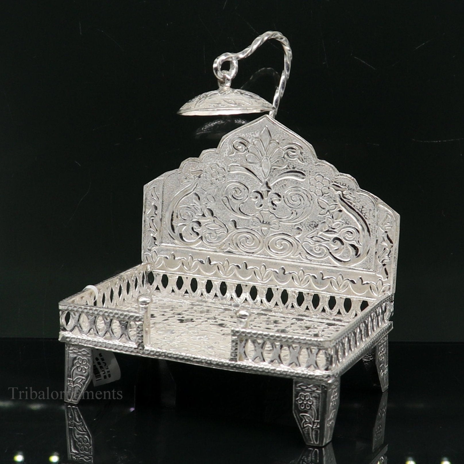 925 pure sterling silver handcrafted Singhasan, idol krishna Bal Gopala Throne, God statue's Palna chair, temple art puja article su424 - TRIBAL ORNAMENTS