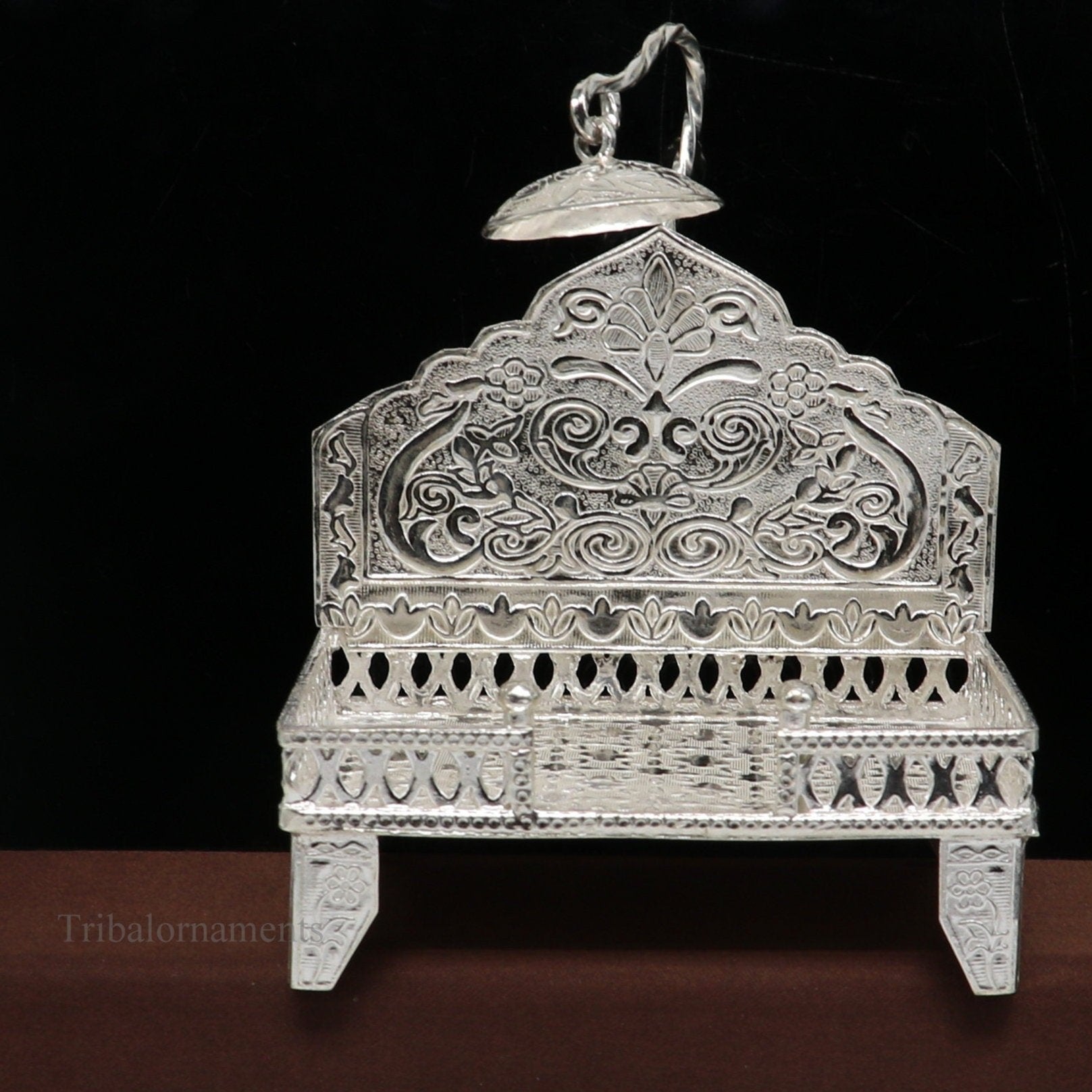 925 pure sterling silver handcrafted Singhasan, idol krishna Bal Gopala Throne, God statue's Palna chair, temple art puja article su424 - TRIBAL ORNAMENTS