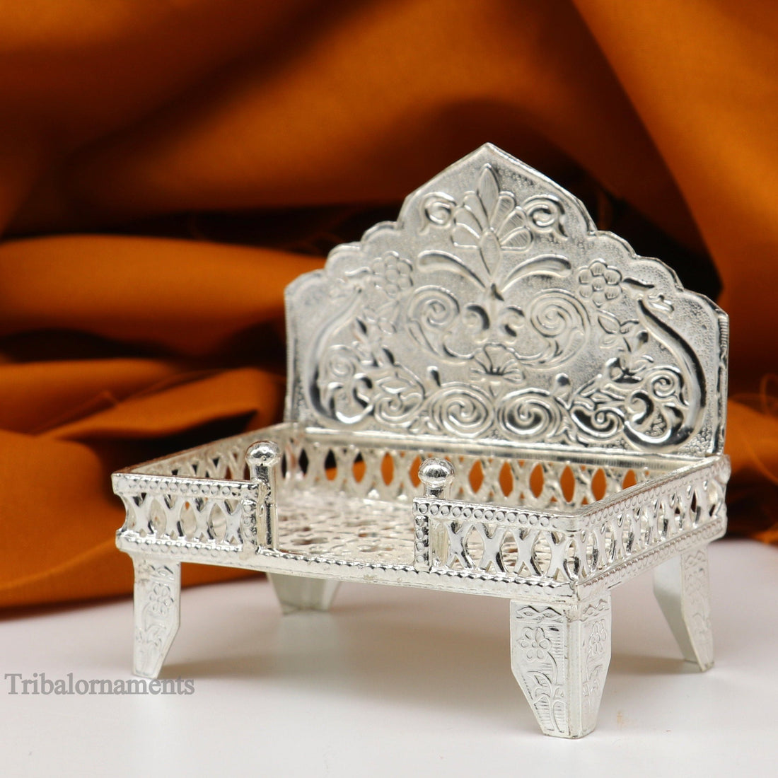 925 pure sterling silver handcrafted Singhasan, idol krishna Bal Gopala Throne, God statue's Palna chair, temple art puja article su425 - TRIBAL ORNAMENTS