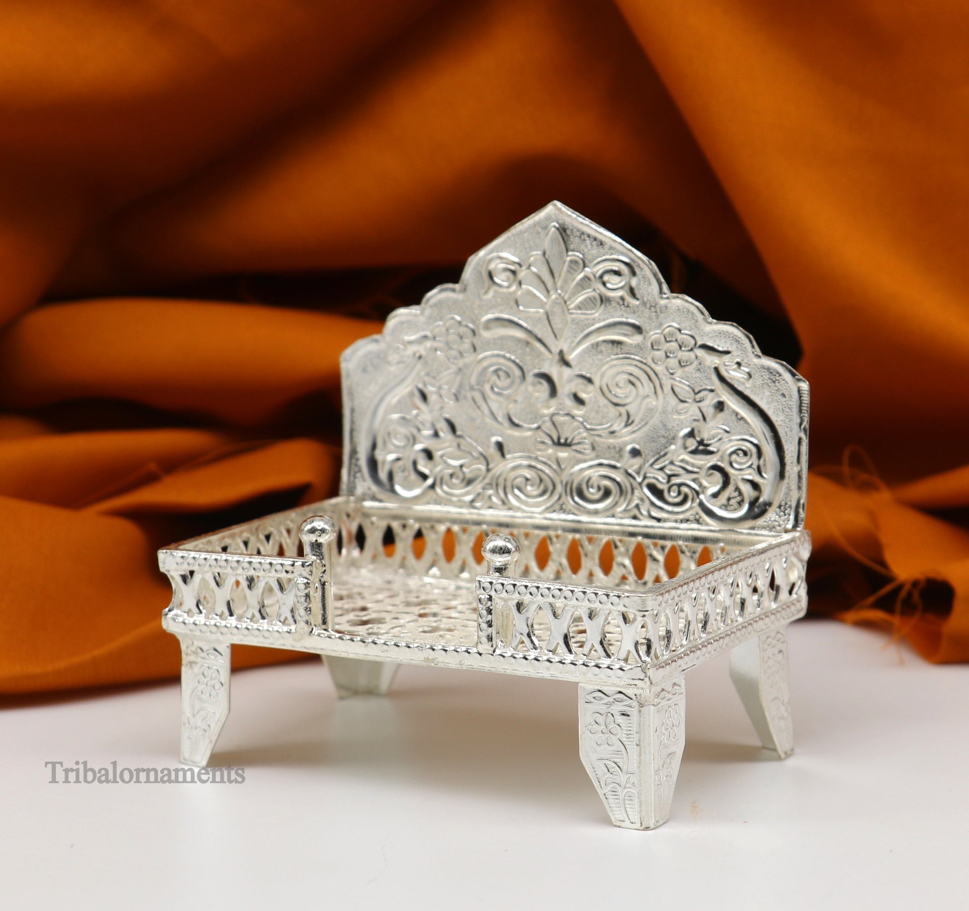925 pure sterling silver handcrafted Singhasan, idol krishna Bal Gopala Throne, God statue's Palna chair, temple art puja article su425 - TRIBAL ORNAMENTS