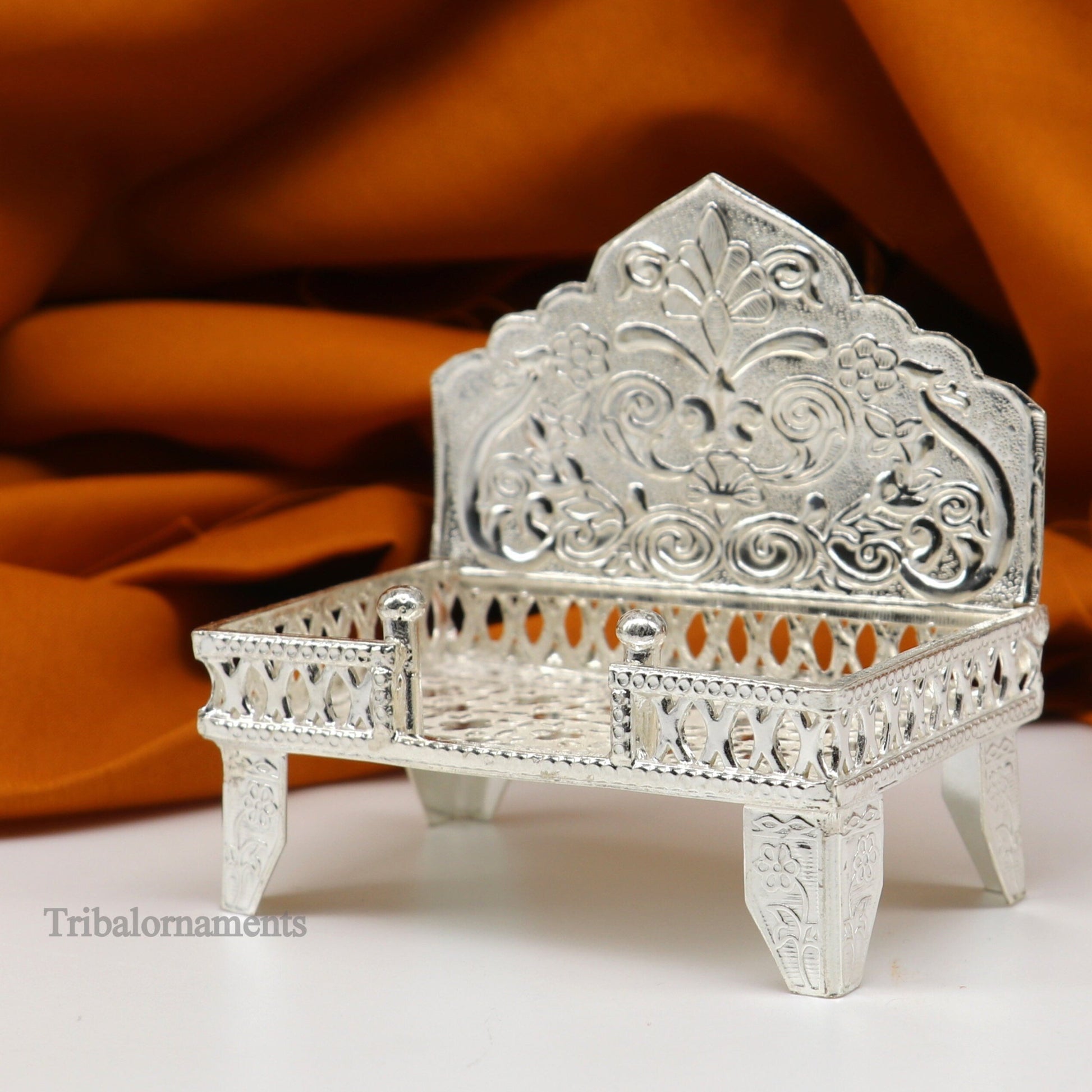 925 pure sterling silver handcrafted Singhasan,idols and goddess Throne, God statue Palna chair, temple art laddu gopal puja article su1015 - TRIBAL ORNAMENTS