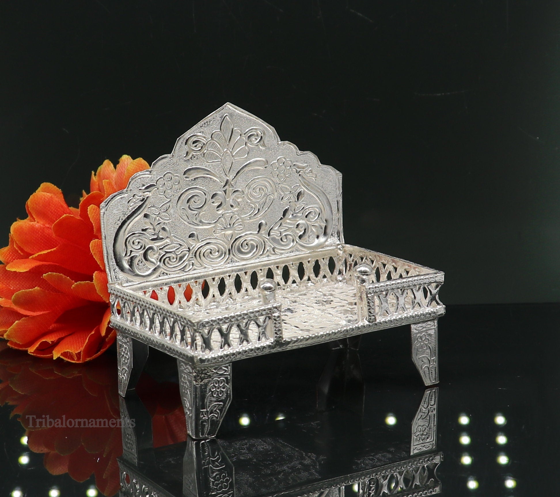 925 pure sterling silver handcrafted Singhasan, idol krishna Bal Gopala Throne, God statue's Palna chair, temple art puja article su425 - TRIBAL ORNAMENTS