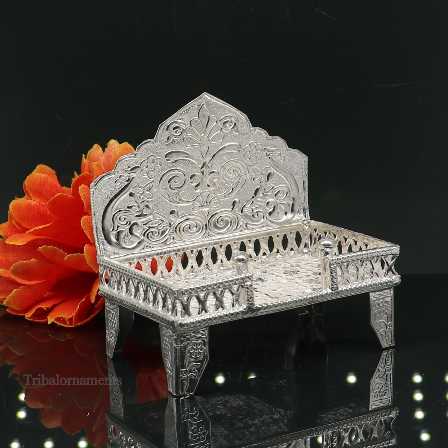 925 pure sterling silver handcrafted Singhasan,idols and goddess Throne, God statue Palna chair, temple art laddu gopal puja article su1015 - TRIBAL ORNAMENTS