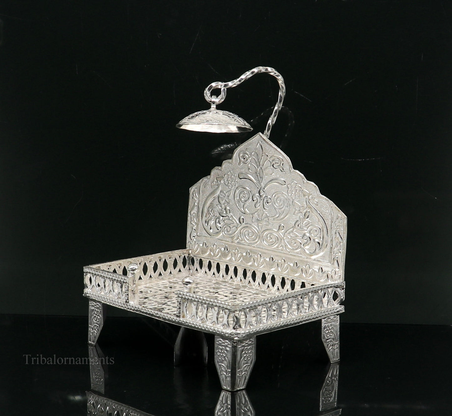 925 pure sterling silver handcrafted Singhasan, idol krishna Bal Gopala Throne, God statue's Palna chair, temple art puja article su425 - TRIBAL ORNAMENTS