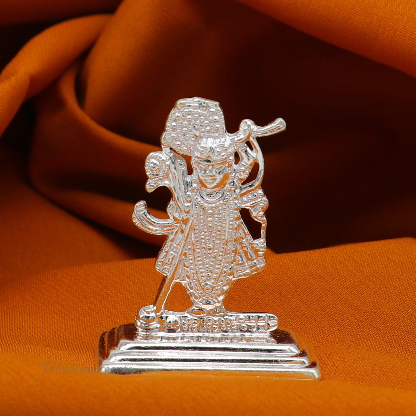 Sterling silver handmade design Indian Idols Lord Krishna Shrinathji statue figurine, puja articles decorative gift diwali puja art0050 - TRIBAL ORNAMENTS