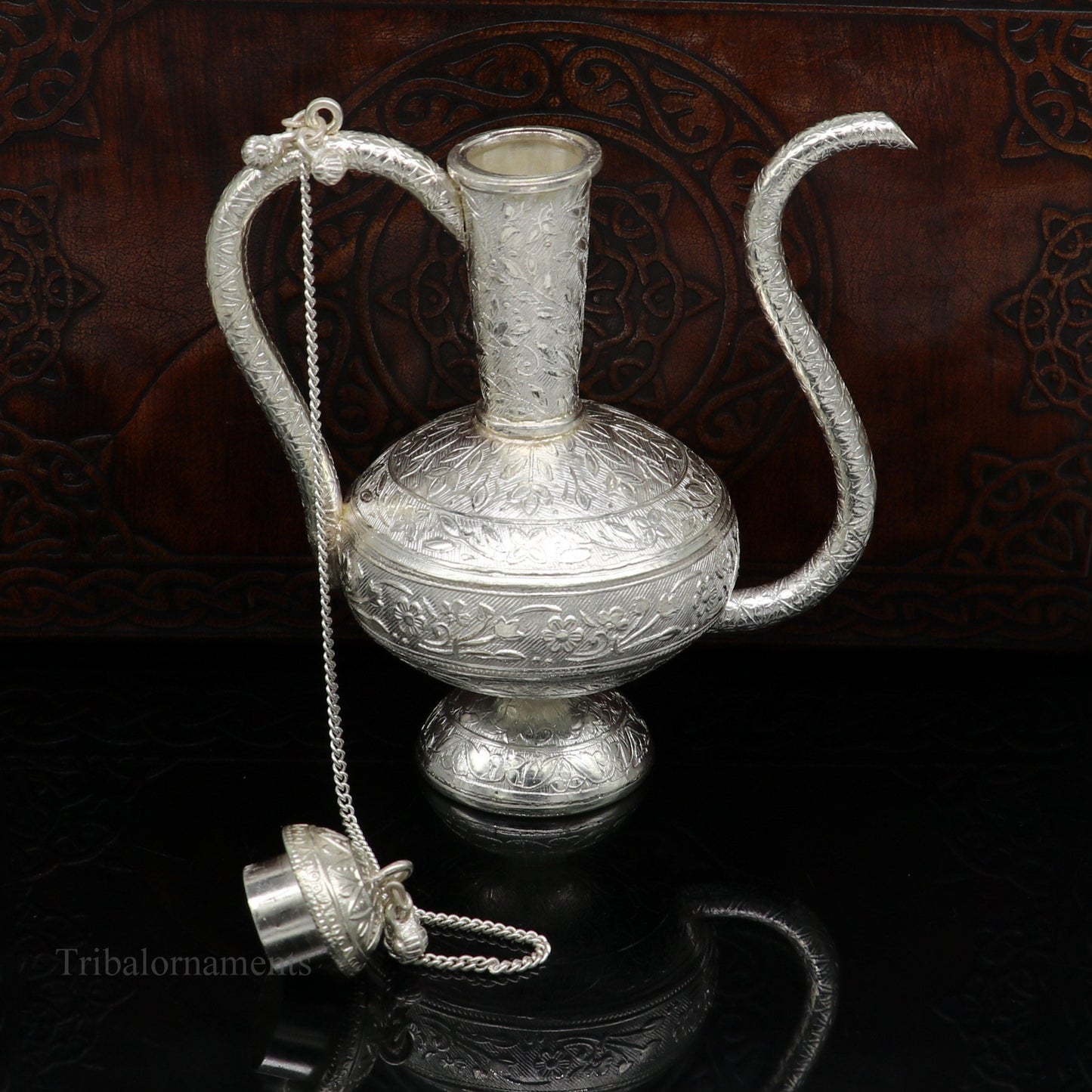 925 sterling silver customized designer Gangajal puja Surhai, silver utensils with Nozzles, Gangajali kalash jar , puja article su426 - TRIBAL ORNAMENTS