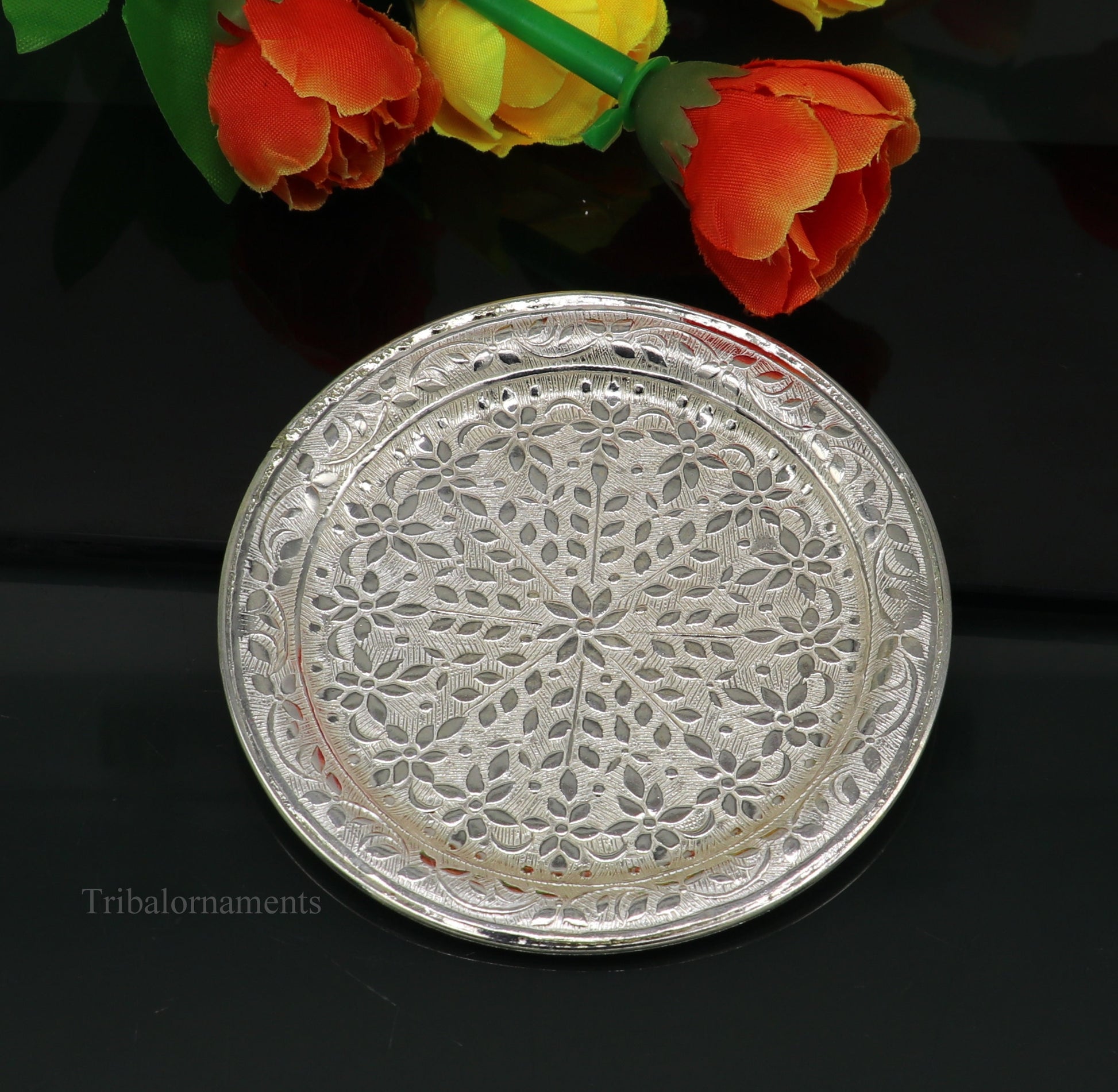 925 Sterling silver handmade solid silver plate or tray, idols puja Prasadam(foods) plates puja article, silver gifting utensils sv241 - TRIBAL ORNAMENTS