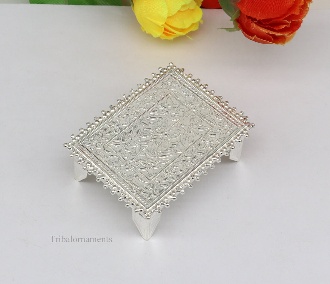 Vintage design Sterling silver handmade customize small rectangle shape table/bazot/chouki, excellent home puja utensils temple art su428 - TRIBAL ORNAMENTS