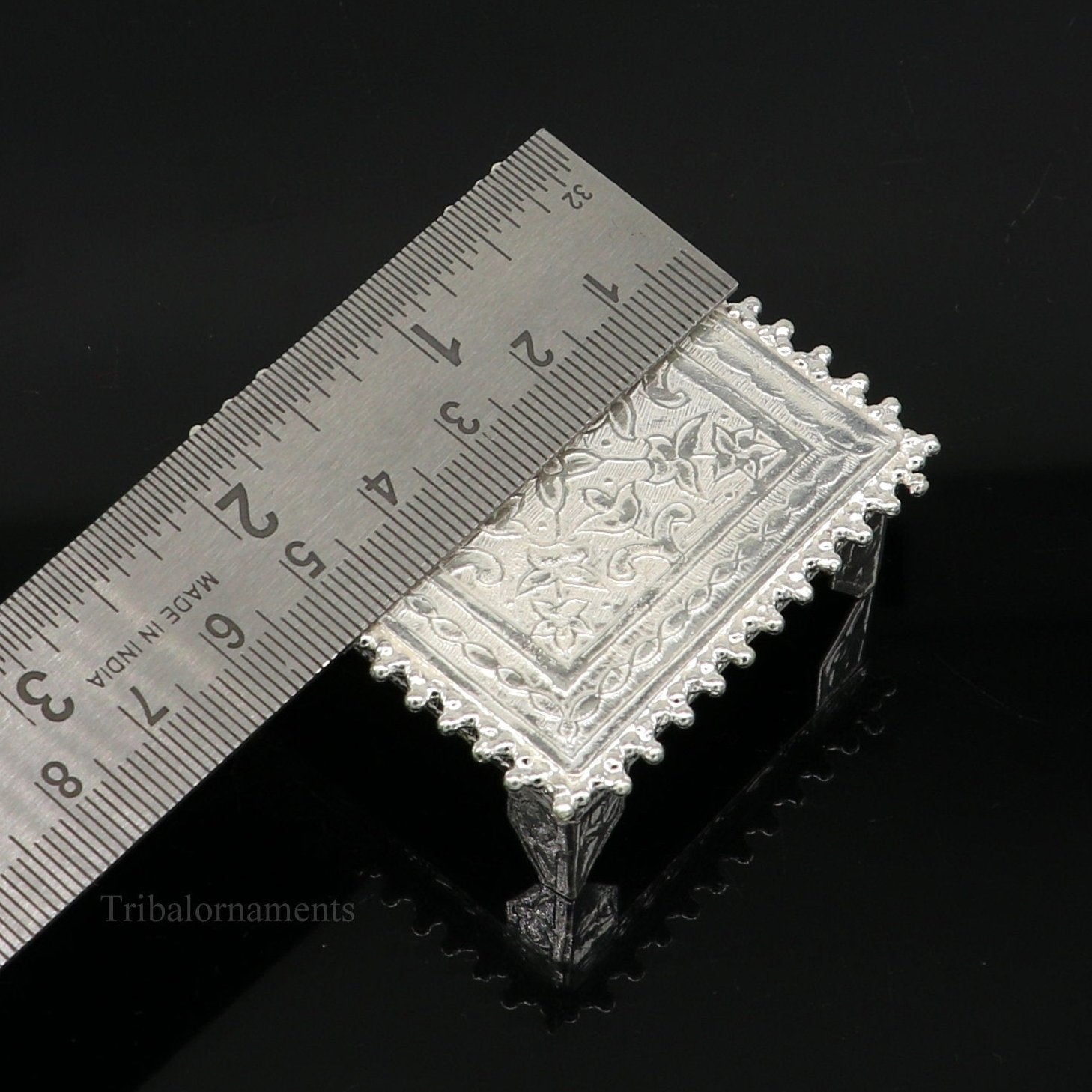 2" Vintage design Sterling silver handmade customize small square shape table/bazot/chouki, excellent home puja utensils temple art su430 - TRIBAL ORNAMENTS