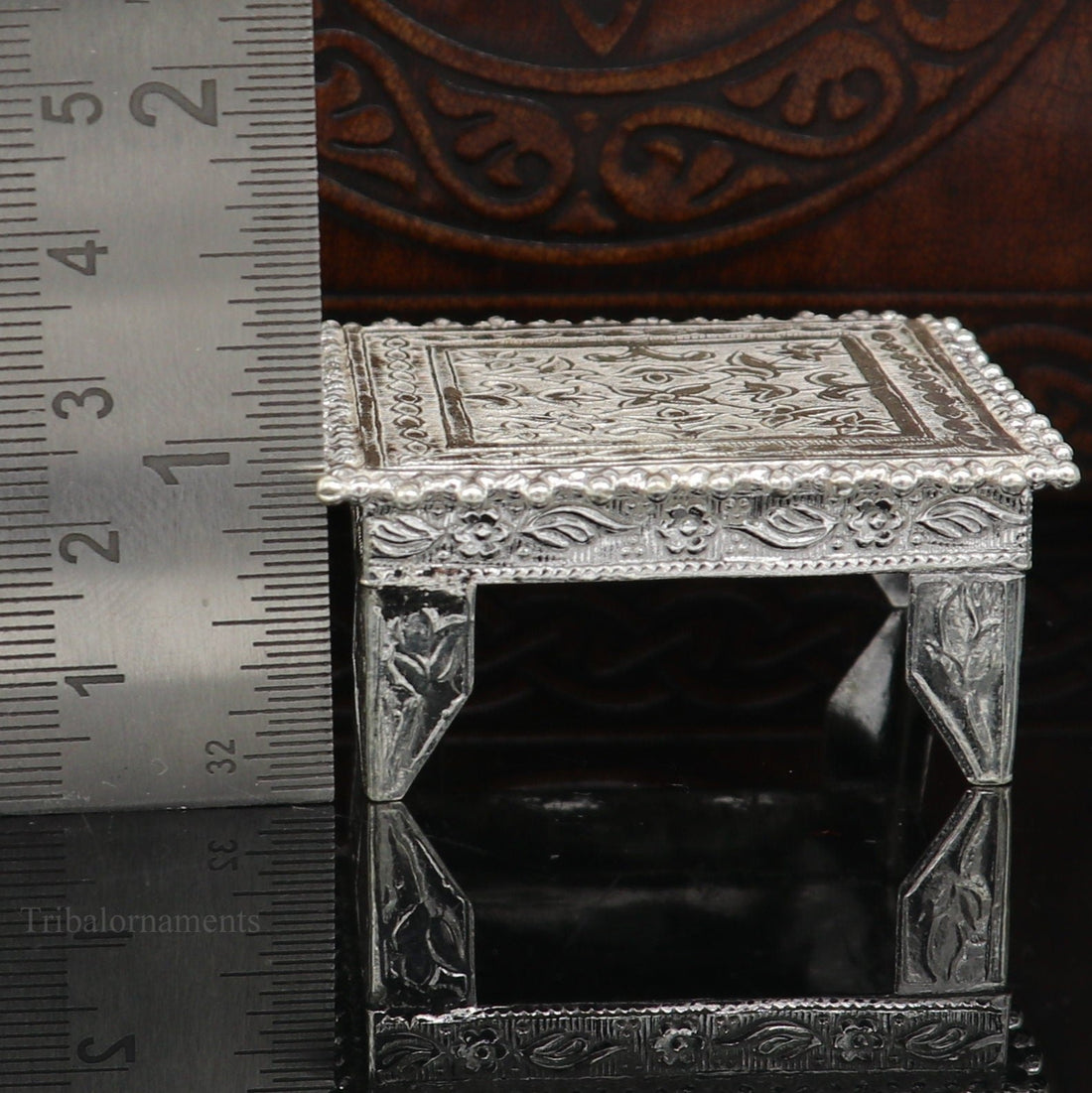 2" Vintage design Sterling silver handmade customize small square shape table/bazot/chouki, excellent home puja utensils temple art su430 - TRIBAL ORNAMENTS