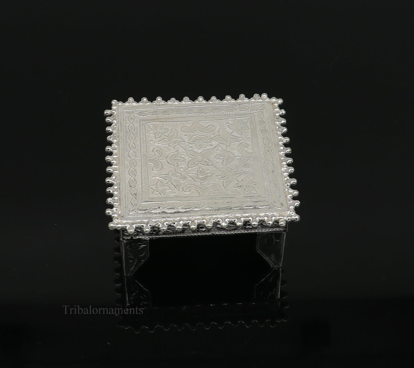2" Vintage design Sterling silver handmade customize small square shape table/bazot/chouki, excellent home puja utensils temple art su430 - TRIBAL ORNAMENTS
