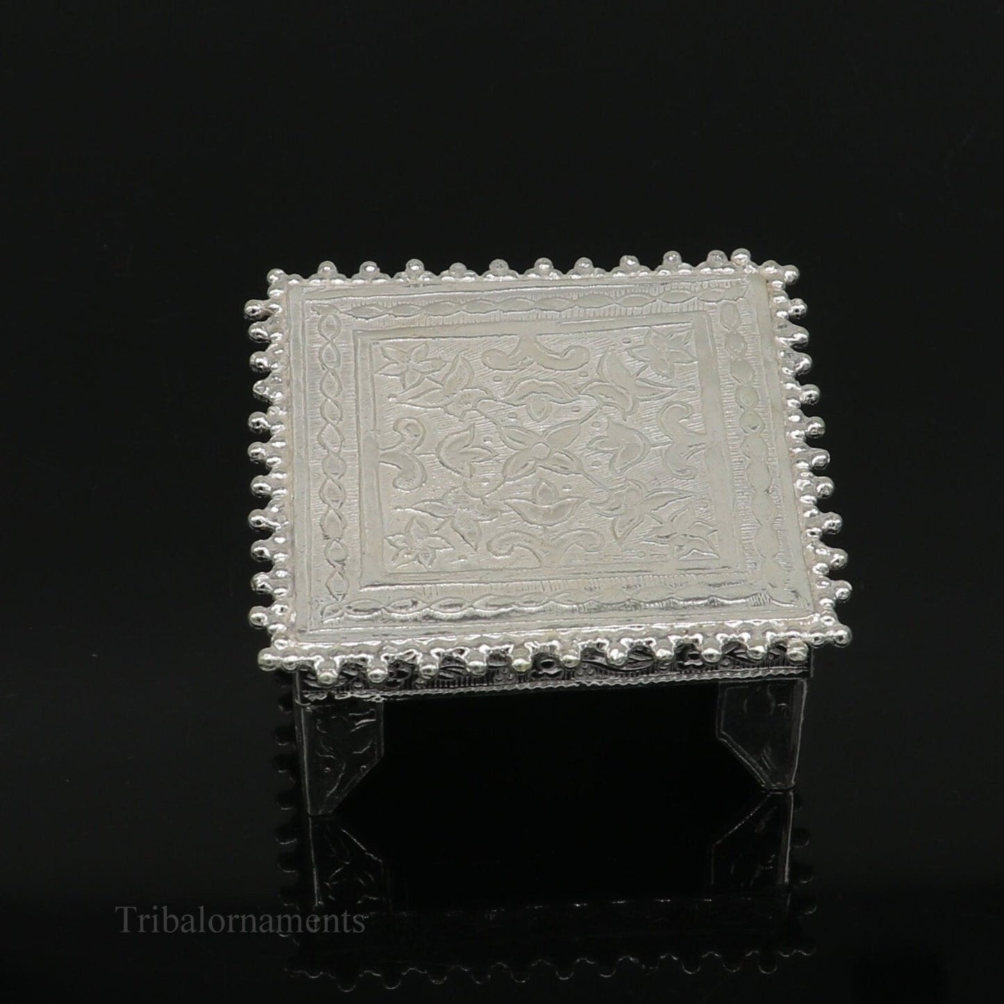 2" Vintage design Sterling silver handmade customize small square shape table/bazot/chouki, excellent home puja utensils temple art su430 - TRIBAL ORNAMENTS