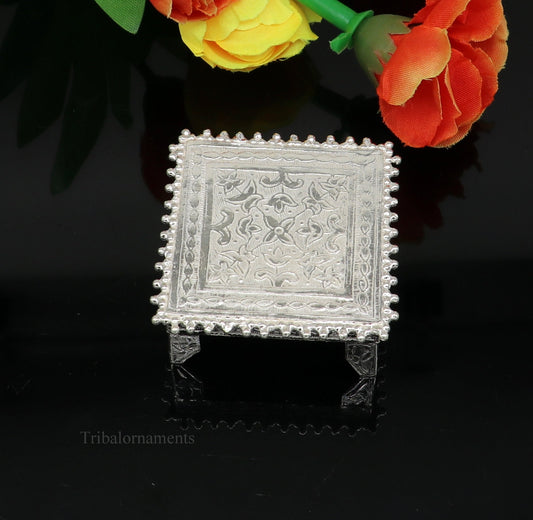 2" Vintage design Sterling silver handmade customize small square shape table/bazot/chouki, excellent home puja utensils temple art su430 - TRIBAL ORNAMENTS