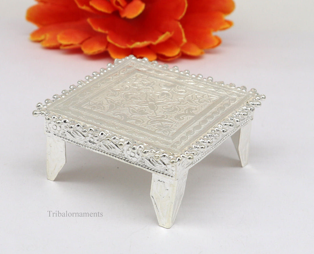 2" Vintage design Sterling silver handmade customize small square shape table/bazot/chouki, excellent home puja utensils temple art su430 - TRIBAL ORNAMENTS