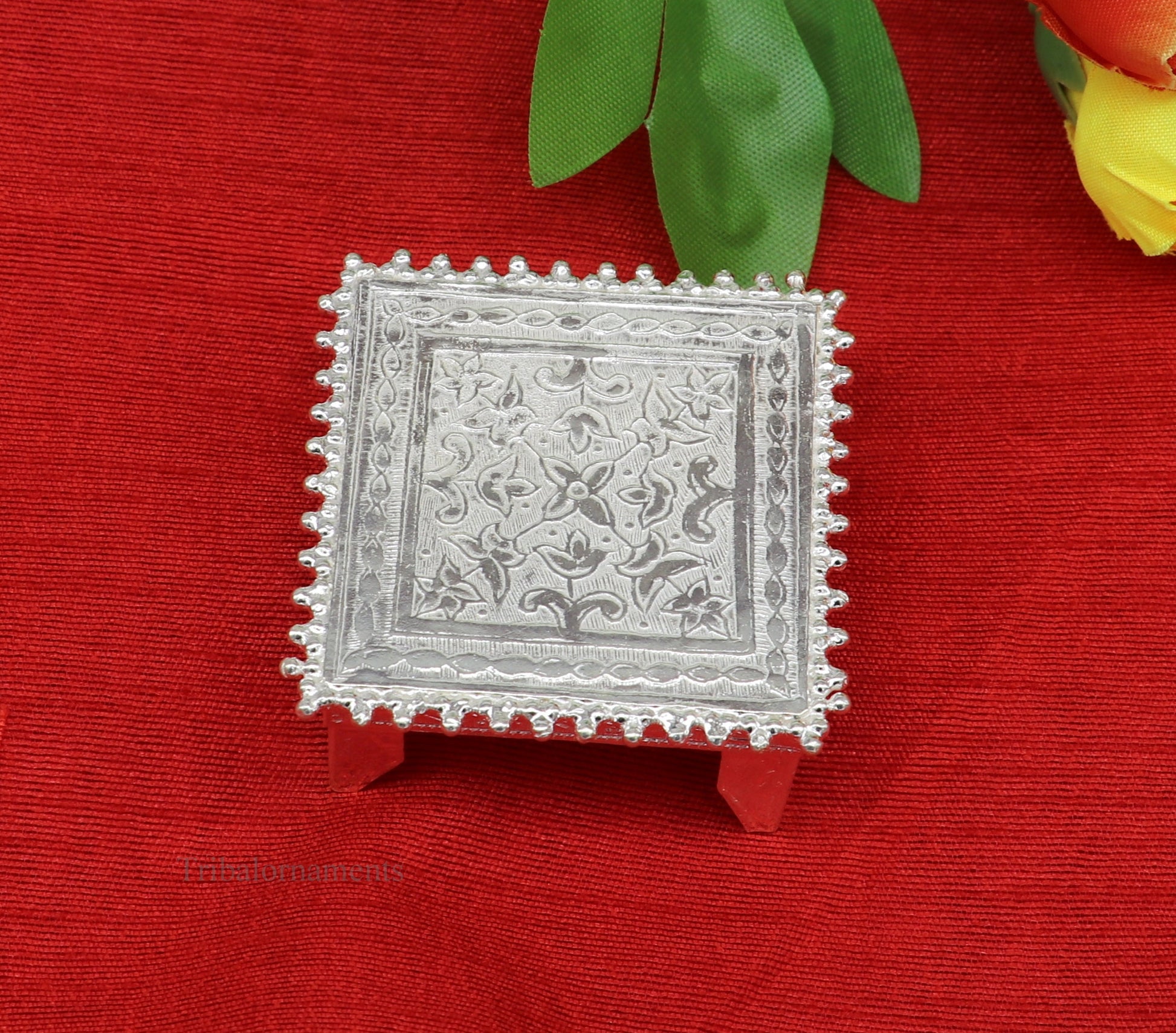 2" Vintage design Sterling silver handmade customize small square shape table/bazot/chouki, excellent home puja utensils temple art su430 - TRIBAL ORNAMENTS