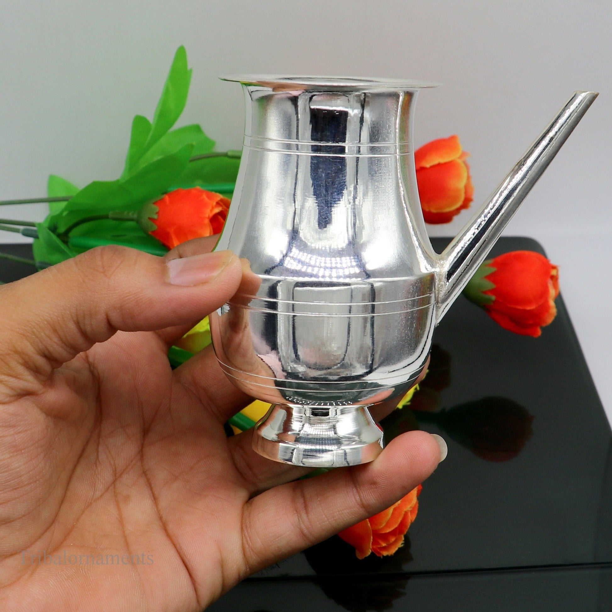 925 sterling silver customized designer puja kalash, lord shiva silver utensils with nozzles, karwa chauth kalash jar , puja article su441 - TRIBAL ORNAMENTS